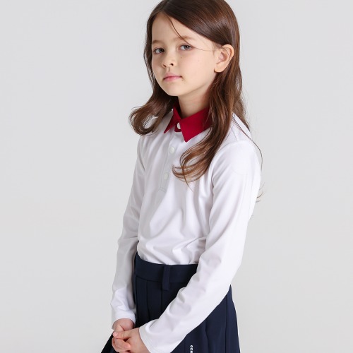 Kids&amp;Junior 긴팔 배색카라 티셔츠 (화이트)