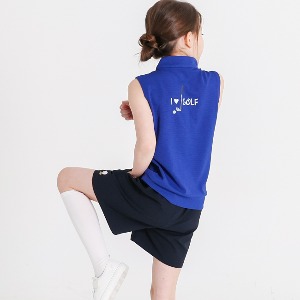 Kids/Junior golf 민소매 하프넥 반집업 티셔츠 (파랑)