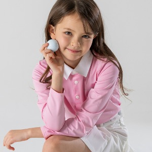 [1차리오더]Kids/Junior golf 긴팔 배색 카라 베이직 긴팔 티셔츠 (핑크) - 봄,가을